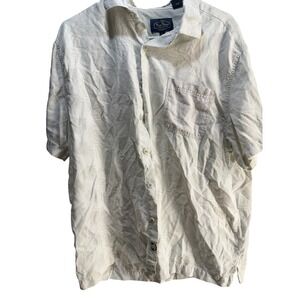 Nat Nast Luxury Originals Mens Large Silk Cotton Palm Leaf Button Down Shirt Tan